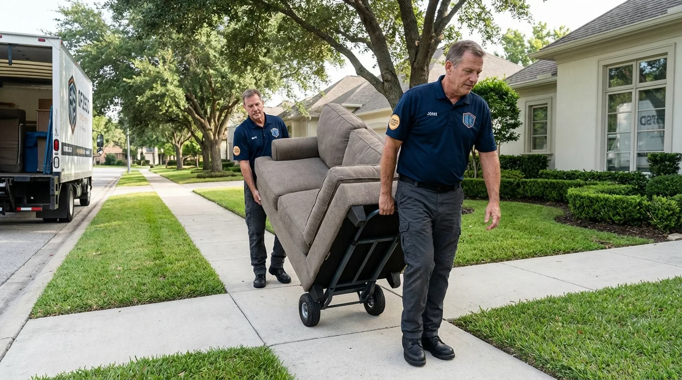 Local residential moving crew loading furniture in Eufaula, OK