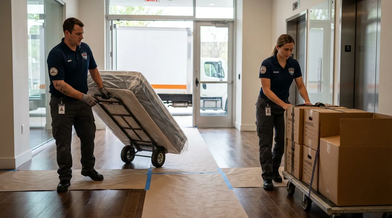 Professional apartment movers loading elevator in Eufaula, OK